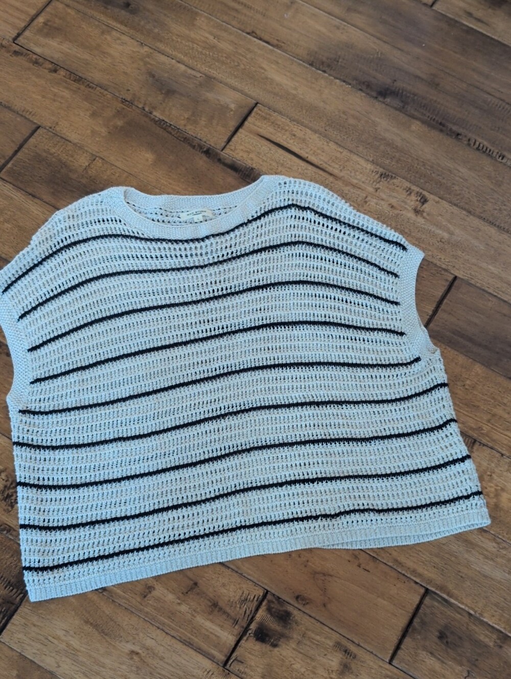 Max Studio Light Blue Crochet Tank with Black Stripes